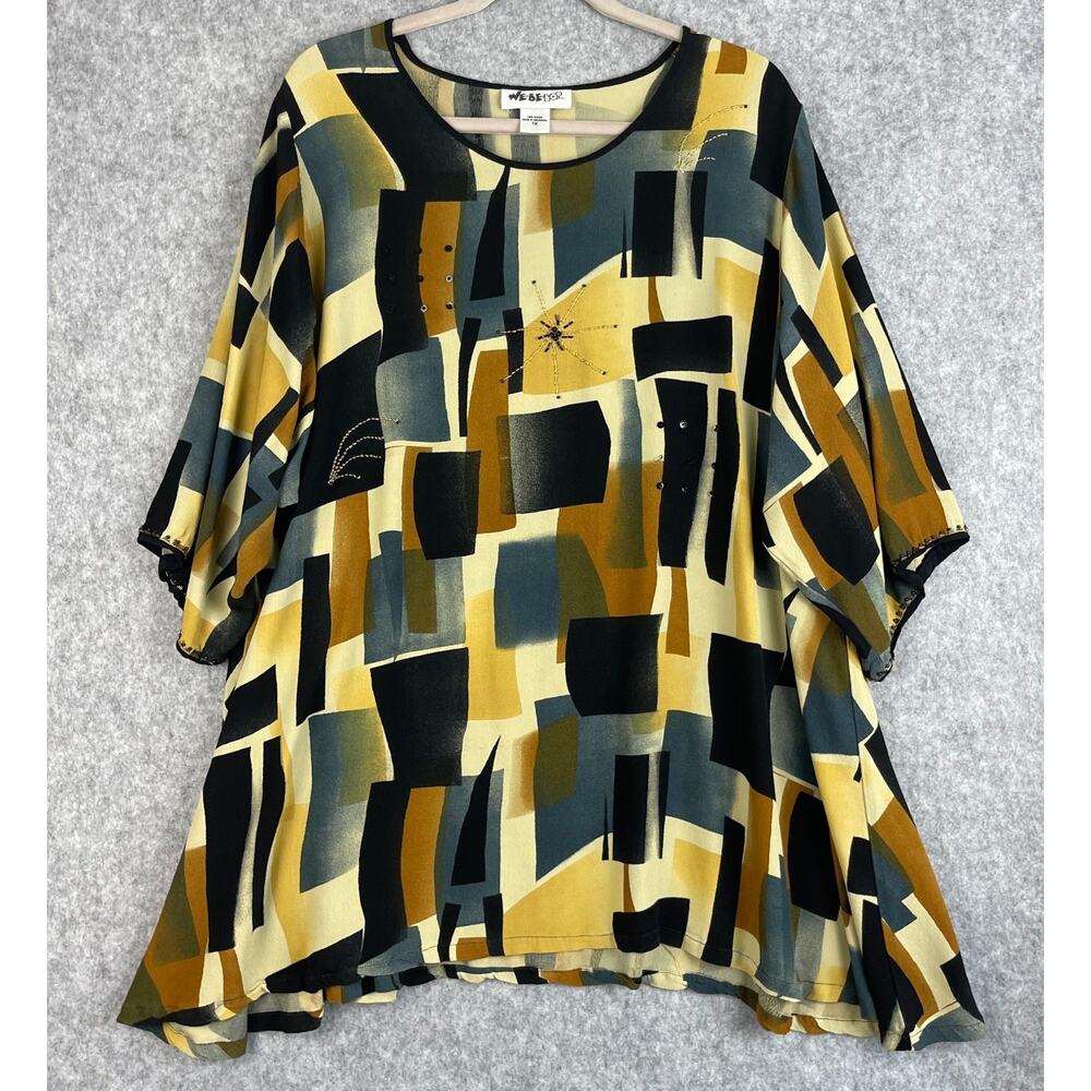 Vintage We Be Bop Tunic Top Womens 1X Geometric Beaded Relaxed Flowy Artsy Boho